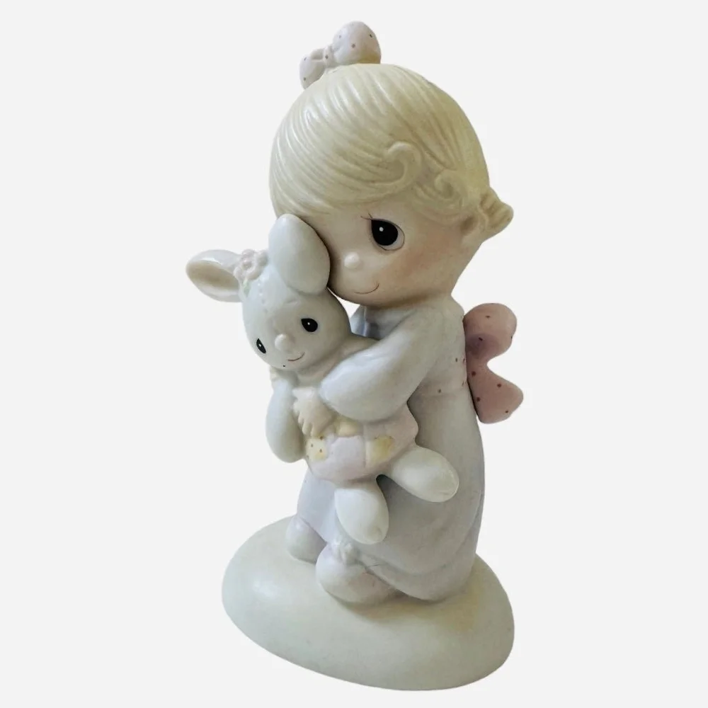 Vintage 1978 Enesco Jesus Loves Me Girl w/ Rabbit Porcelain Figurine 5
